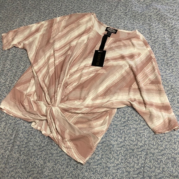 OLIVIA Ruched Criss-Cross Angel Wing Drape Top Large - Picture 10 of 11